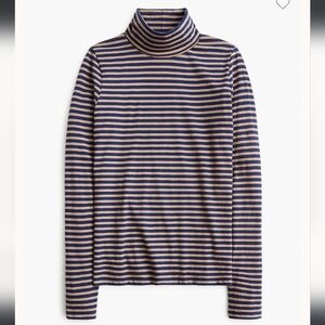 NWT Med J.Crew Tissue Turtleneck Long Sleeve Top - Navy & Tan Stripes